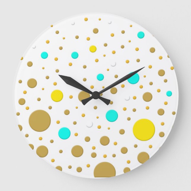 Relógio Grande Pontos Modernos Turquesa Amarelo Branco Dourado De (Frente)