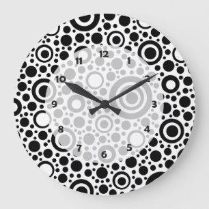 Relógio Grande Pontos negros e padrão de círculo + texto e backgr