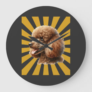 Relógio Grande Poodle Padrão Marrom Retro Sunburst