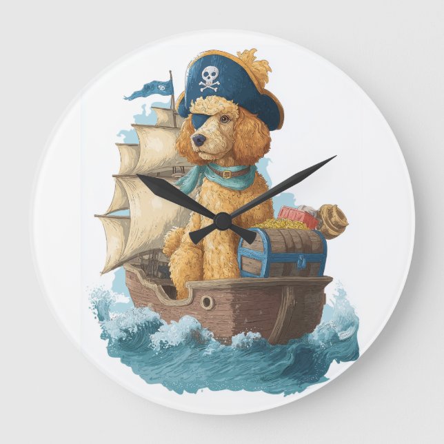 Relógio Grande Poodle Pirata � Cão Marinho Engraçado (Frente)