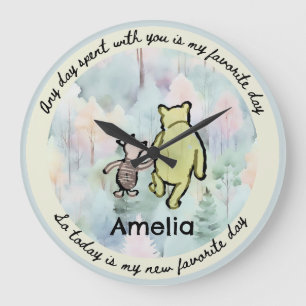 Relógio Grande Pooh Clássico Citação Pooh e Larg Aquarela Piglet