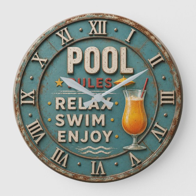 Relógio Grande Pool Rules Swimming  Decor  (Frente)