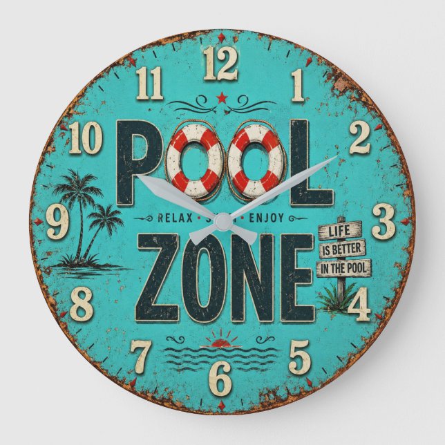 Relógio Grande Pool Zone Vintage Poolside (Frente)