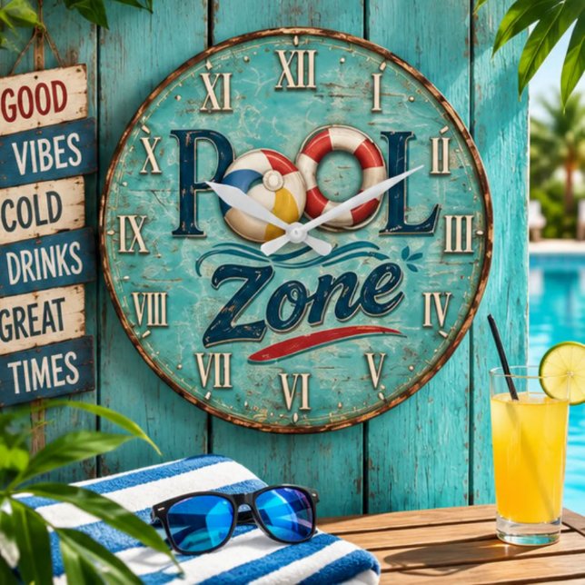 Relógio Grande Pool Zone Vintage Poolside Beach House (Criador carregado)