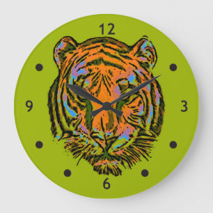 Relógio Grande Pop Art TIGER HEAD + seu backgr. & ideias