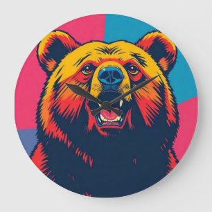Relógio Grande Pop de Arte do Urso Grizzly