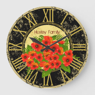 Relógio Grande Popy Flowers Vintage Wall Clock