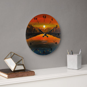 Relógio Grande Pôr do sol sobre o lago Canyon pintura de Alfred F