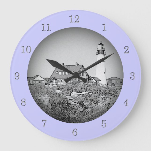 Relógio Grande Portland Head Lighthouse Maine Sketch Wall Clock (Frente)