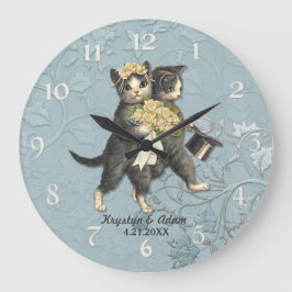 Relógio Grande Posh Cats Wedding Blue
