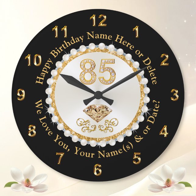 Relógio Grande Practical and Stunning, 85th Birthday Present, (85th birthday present. Personalized, 85th birthday gift ideas for mom, mum, grandma or any woman.)