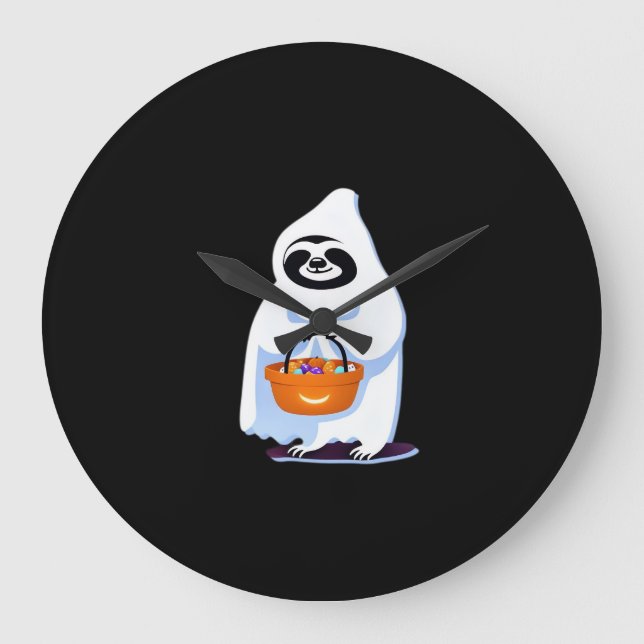 Relógio Grande Preguiça de Halloween vestida de fantasma fazendo  (Frente)