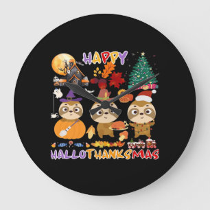 Relógio Grande Preguiça Feliz Hallothanksmas Engraçado Dia das Br
