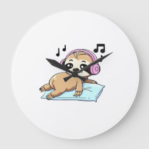 Relógio Grande Preguiça Kawaii Chibi Ouvindo Música � Relax Cute