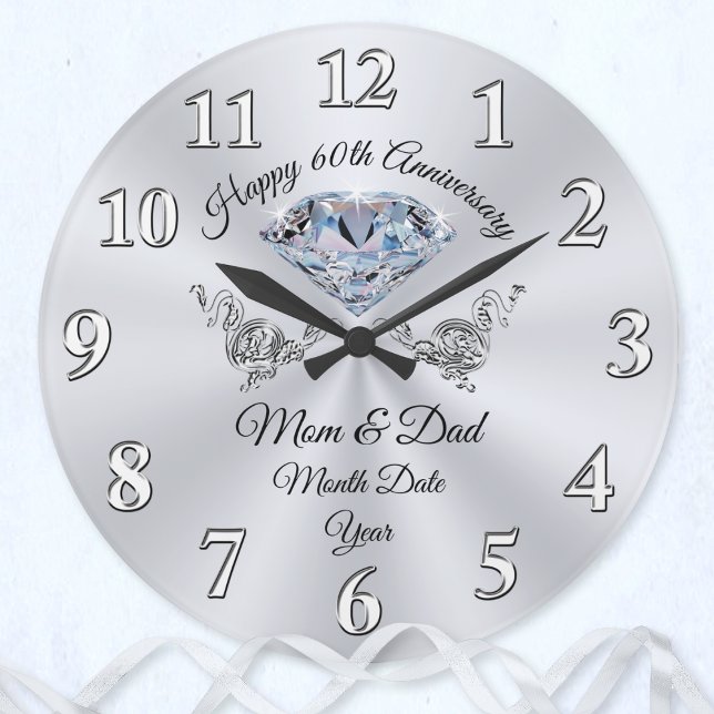 Relógio Grande Presente de 60º Aniversário para os Pais (60th wedding anniversary gifts for parents. 60th wedding anniversary gifts for grandparents. Diamond)
