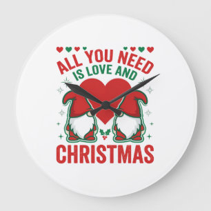 Relógio Grande Presente De Natal Coração Design Gnome Papai Noel