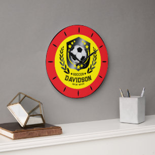 Relógio Grande Presente de Nome de Futebol Personalizado Amarelo