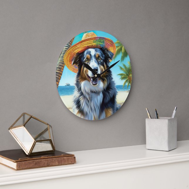 Relógio Grande Presente de verão para amante de Australian Shephe (Escritório)