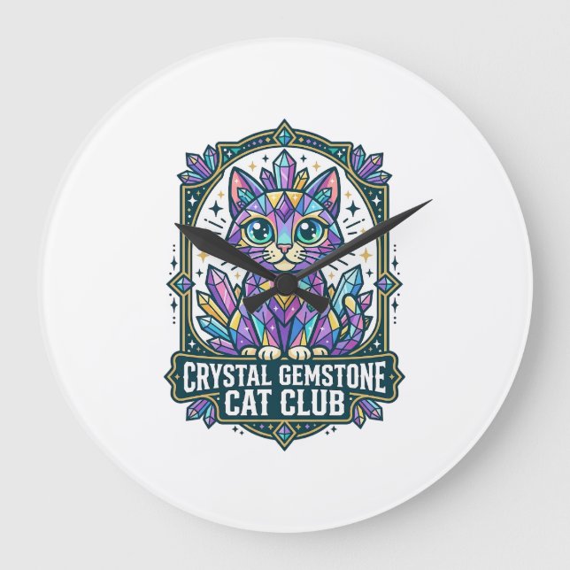 Relógio Grande Presente para Mãe de Gato com Cristal Gemstone - C (Frente)
