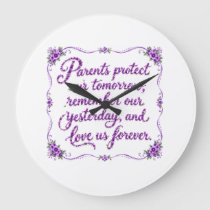 Relógio Grande Presente para Mãe Pai Pais Citação de Amor Roxo Fl