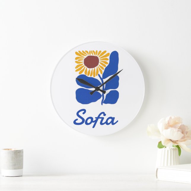 Relógio Grande Presente Personalizado com Nome Floral Retro Perso (Lar)