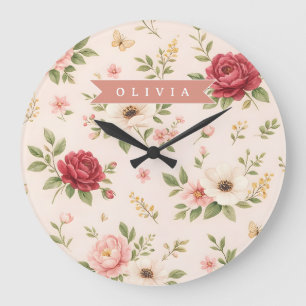 Relógio Grande Presente Personalizado com Nome Floral Romântico V