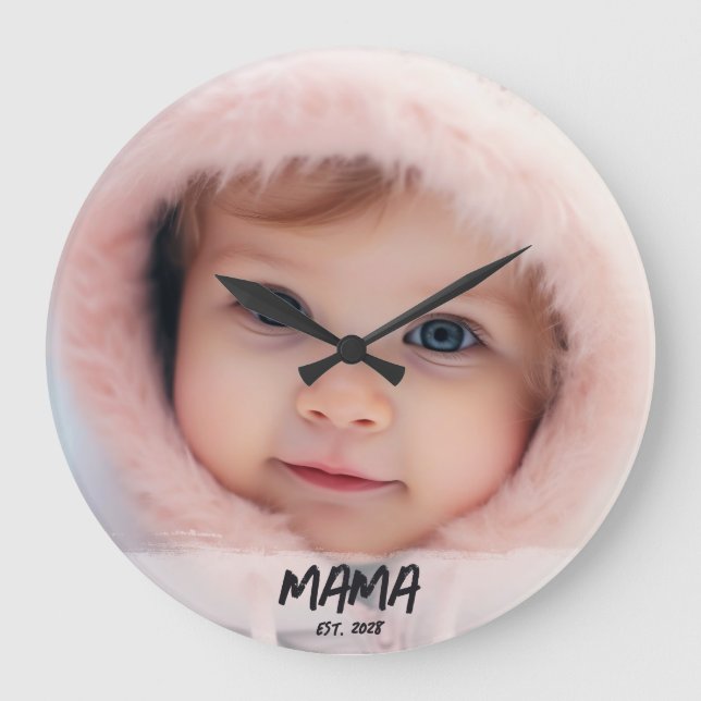 Relógio Grande Presente Personalizado de Foto da Mamãe Estabeleci (Frente)