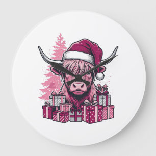 Relógio Grande Presentes de Natal da Vaca de Terras Altas Rosa Ar