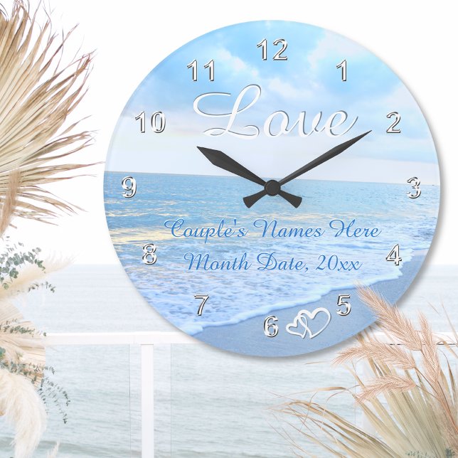 Relógio Grande Presentes para Chá de Noiva Temático de Praia, Rel (Beach themed wedding gifts. Beach Wall Clocks. Destination Wedding Gift Ideas.  Destination Wedding.)