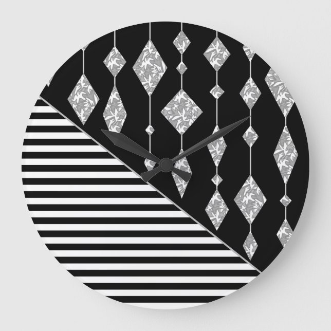Relógio Grande Preto e branco, abstrato, geométrico, simples, Dig (Frente)