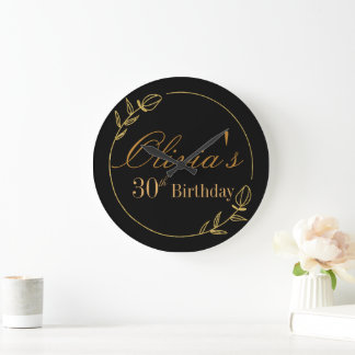 Relógio Grande Preto e Dourado Personalizado