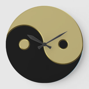 Relógio Grande preto e yin yang do ouro