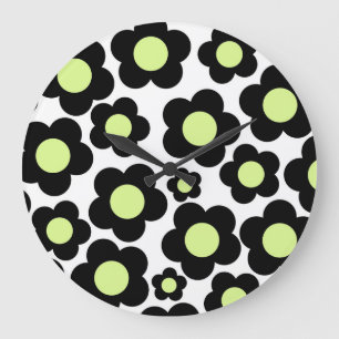 Relógio Grande Preto Whimsso e Verde limão Floral Cheio