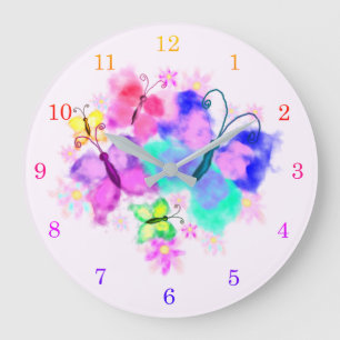 Relógio Grande Primavera Joy Butterflies Wall Clock - Watercolor