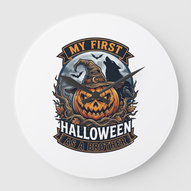 Relógio Grande Primeiro Halloween como Irmão Pumpkin Wolf Moon_1 (Frente)