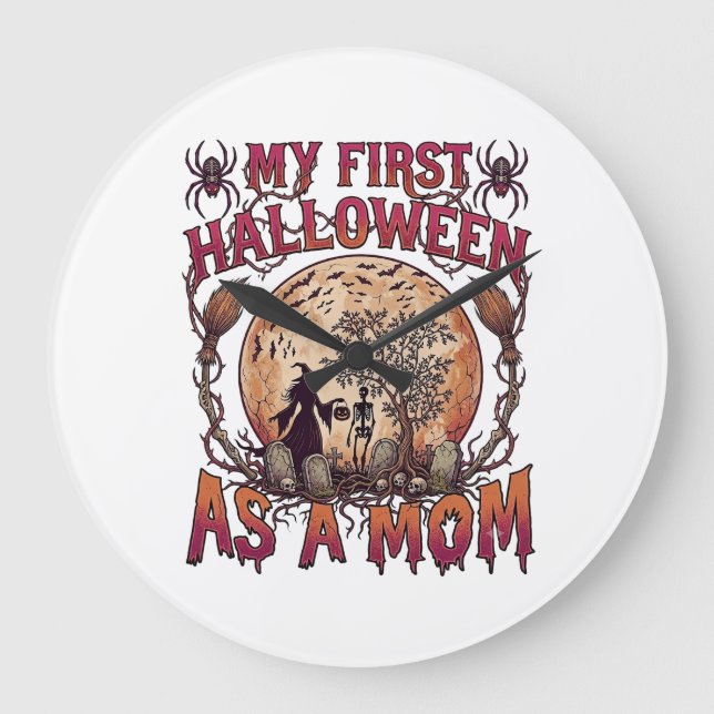 Relógio Grande Primeiro Halloween Como Mãe Bruxa Esqueleto Lua_1 (Frente)