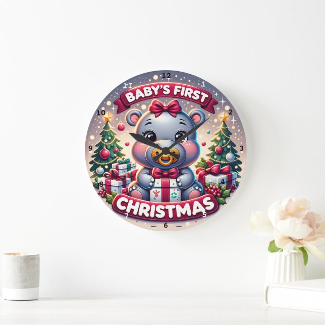 Relógio Grande Primeiro Natal do Bebê Urso Adorável Feriado (Lar)