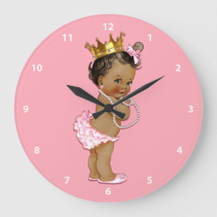 Relógio Grande Princesa étnica do bebê e rosa das pérolas