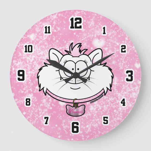 Relógio Grande Princesa Kitty Pink Sparkle Gráficos Malucos (Frente)