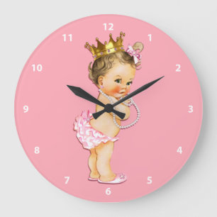Relógio Grande Princesa triguenha do bebê e rosa das pérolas