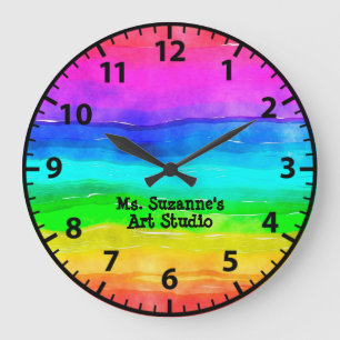 Relógio Grande Professor de Arte Art Studio Artista Rainbow Clock