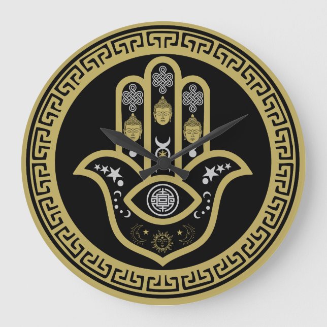 Relógio Grande Proteção do Olho Mau da Mão Hamsa (Frente)
