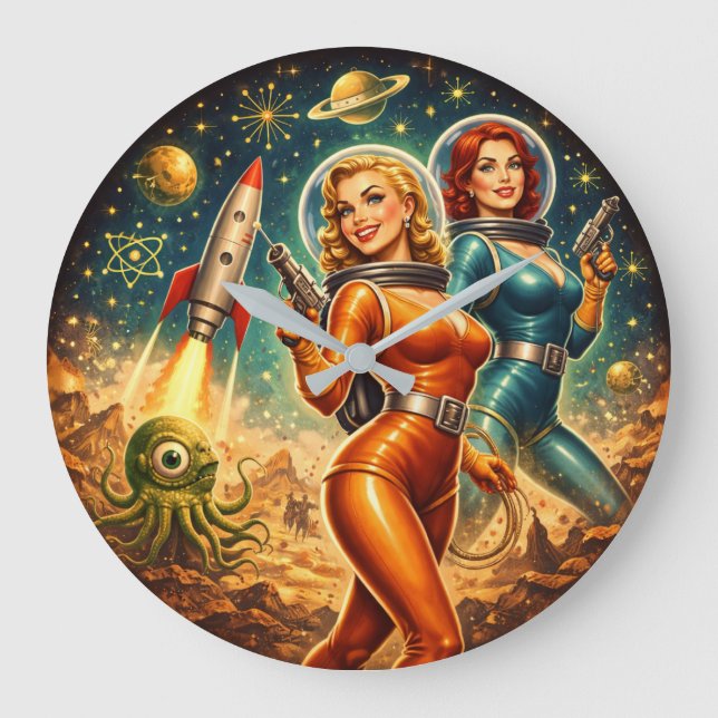 Relógio Grande Protetoras Galácticas Garotas do Espaço Retro (Frente)