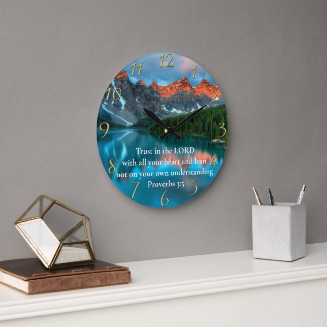 Relógio Grande Provérbios 3:5 belos moutain Lake view (Escritório)