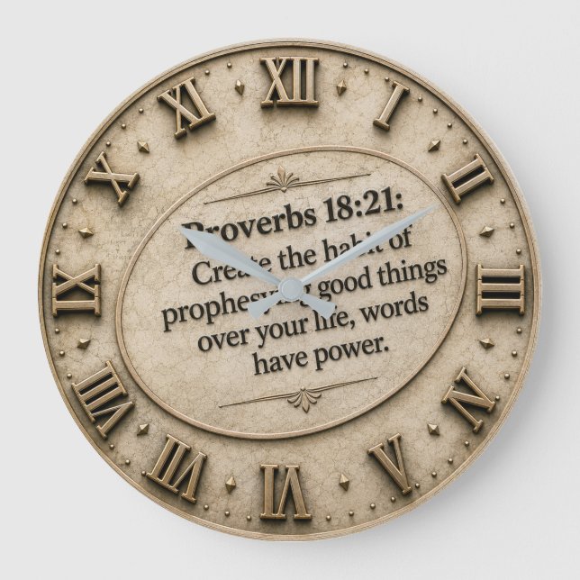 Relógio Grande Proverbs 18:21 Words Have Power (Frente)