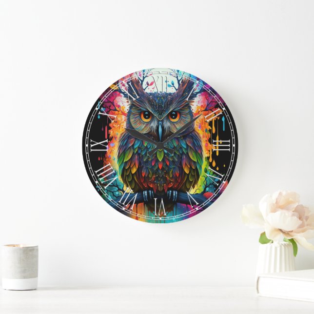 Relógio Grande Psychedelic Fantasy Hippy Owl (Lar)