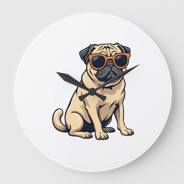 Relógio Grande Pug Antigo Fazendo Dab com Óculos de Sol Cachorro  (Frente)