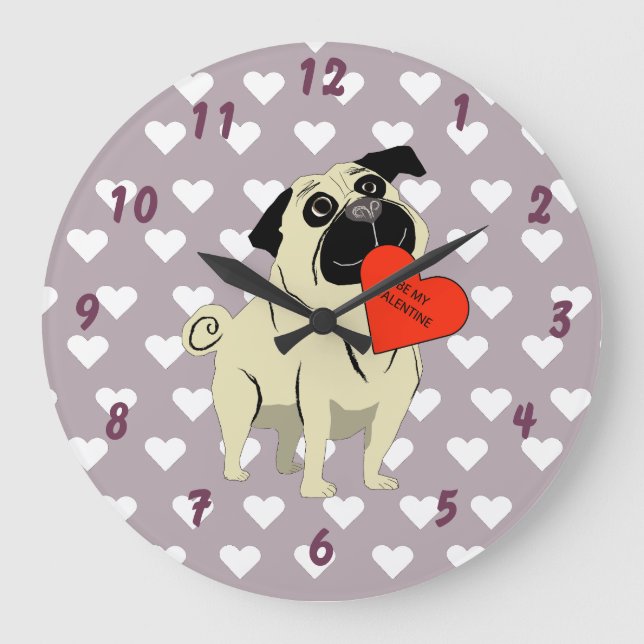 Relógio Grande Pug be my Valentine (Frente)
