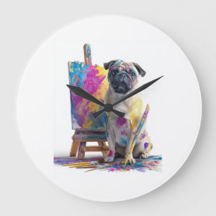Relógio Grande Pug Pintor � Cão de Arte Abstrata