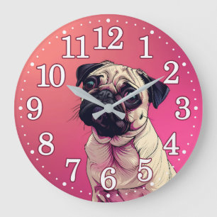 Relógio Grande Pug Retrato Face Cor-de-Rosa Manteiga